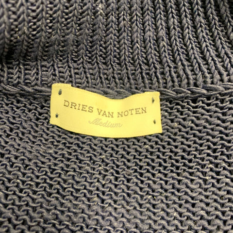 DRIES VAN NOTEN Size M Navy Knit Linen Blend Buttoned Cardigan