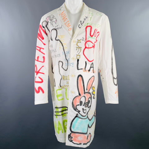 Manteau croisé GUERNIKA taille M blanc motif multicolore