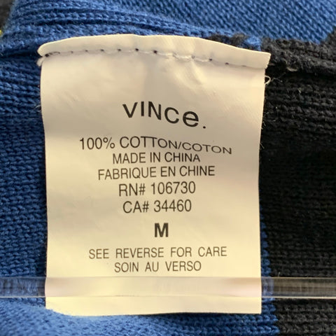 VINCE Size M Navy Black White Stripe Cotton Contrast Collar Polo