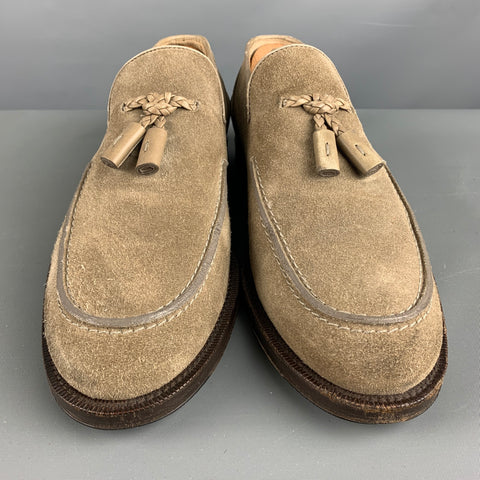 JIMMY CHOO Size 8.5 Taupe Textured Leather Slip On Loafers