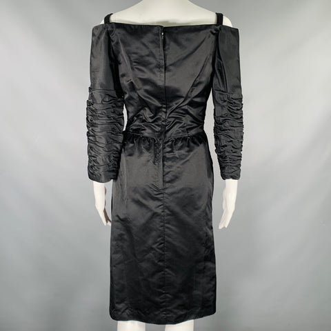 VICTOR COSTA Size 4 Black Silk Rayon Ruched Off-Shoulder Cocktail Dress