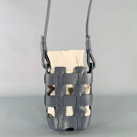 MICHU Grey Cream Woven Leather Cotton Crossbody Drawstring Handbag