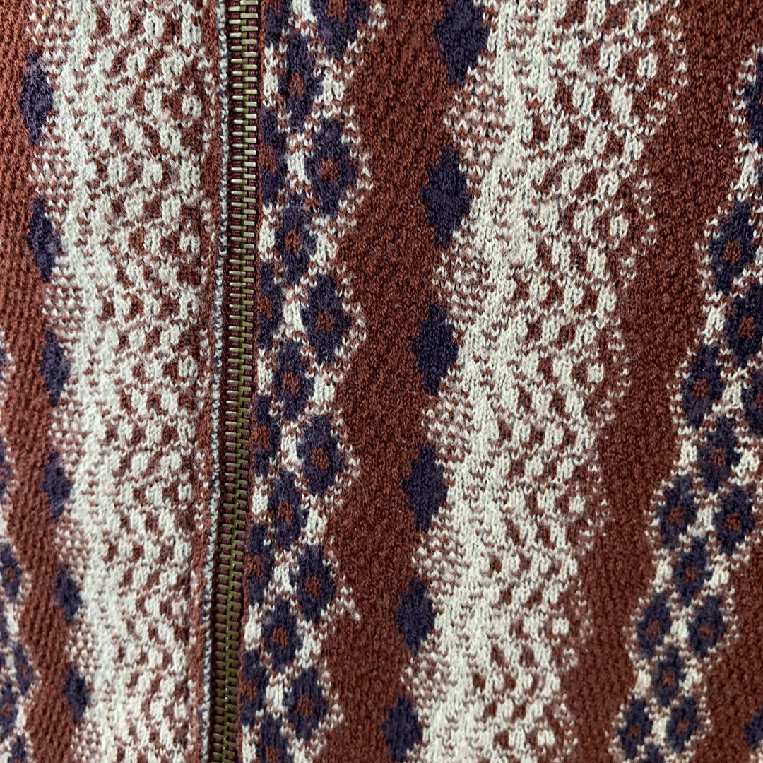 DRIES VAN NOTEN Size L Beige Orange Geometric Wool Zip Up Sweater