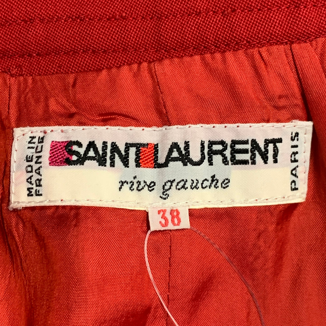 SAINT LAURENT Size 6 Red Cotton Twill Pleated Side Zipper Pencil Skirt