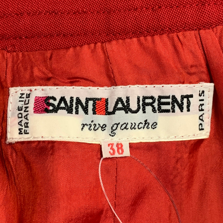 SAINT LAURENT Size 6 Red Cotton Twill Pleated Side Zipper Pencil Skirt