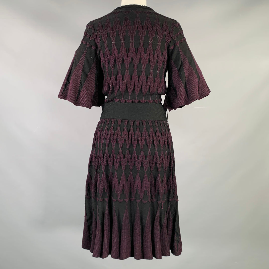 3.1 PHILLIP LIM Size M Purple Black Knit Geometric Belted Knee Length Dress