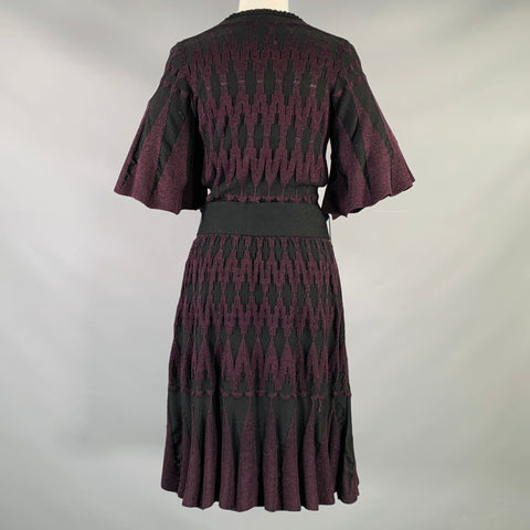 3.1 PHILLIP LIM Size M Purple Black Knit Geometric Belted Knee Length Dress