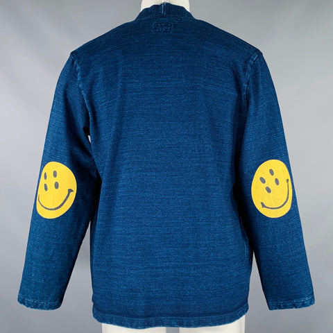 KAPITAL Size M Indigo Yellow Happy Face Cotton Open Front Jacket