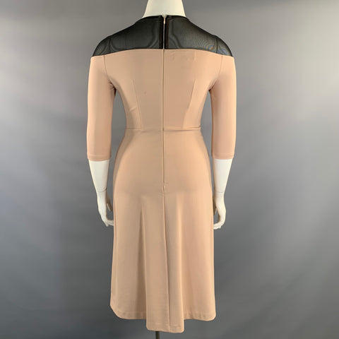 AZADEH Size L Beige Black Viscose Blend Mesh Midi Dress