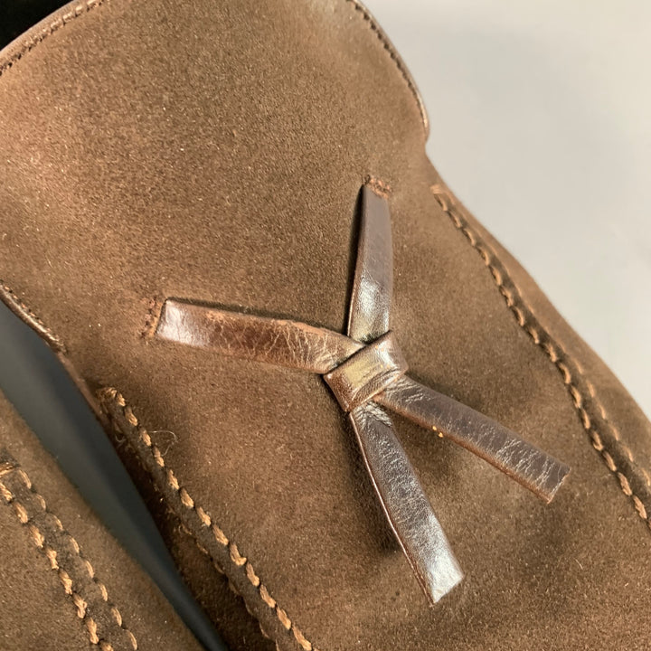 GUCCI Size 10 Chocolate Brown Suede Tassels Loafers