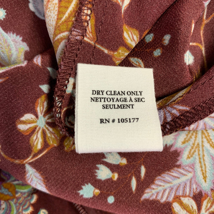 ULLA JOHNSON Size 4 Heleen Burgundy Multi Color Silk Floral Short Sleeve Dress