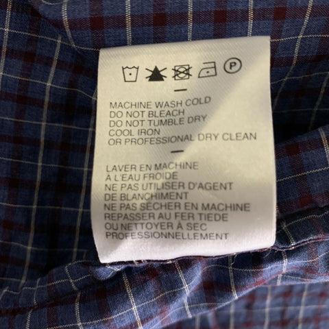 ZACHARY PRELL Size M Blue Burgundy Check Cotton Cutaway Long Sleeve Shirt