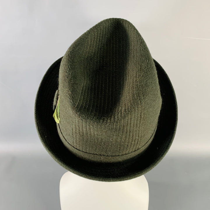 VANZINA PAVIA Size 7 1/8 Green Felt Feather Trilby Fedora