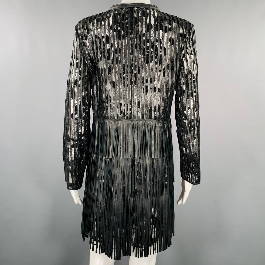 CABAN ROMANTIC Size 8 Black Lace Leather Fringed Coat