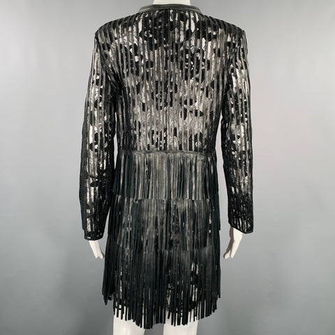 CABAN ROMANTIC Size 8 Black Lace Leather Fringed Coat