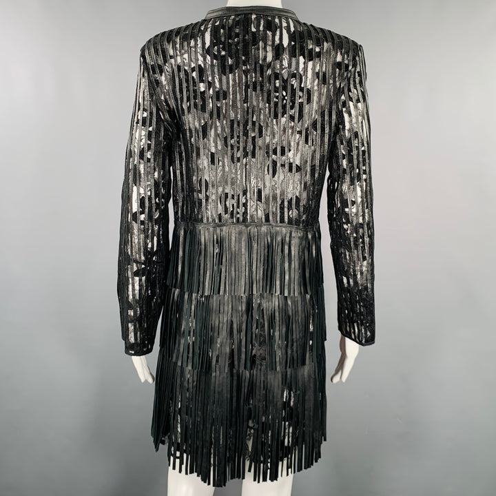 CABAN ROMANTIC Size 8 Black Lace Leather Fringed Coat