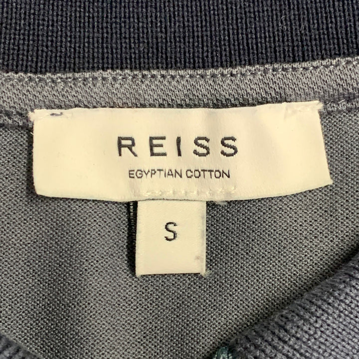 REISS Size S Carter Grey Navy White Contrast Trim Cotton Zip Up Polo