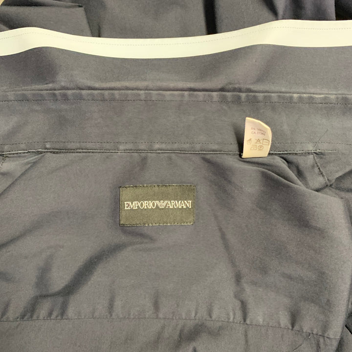 EMPORIO ARMANI Size S Navy Light Blue Cotton Blend Contrast Trim  Long Sleeve Shirt