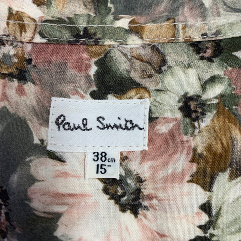 PAUL SMITH Size XXL Cream Olive Floral Cotton One Pocket Long Sleeve Shirt