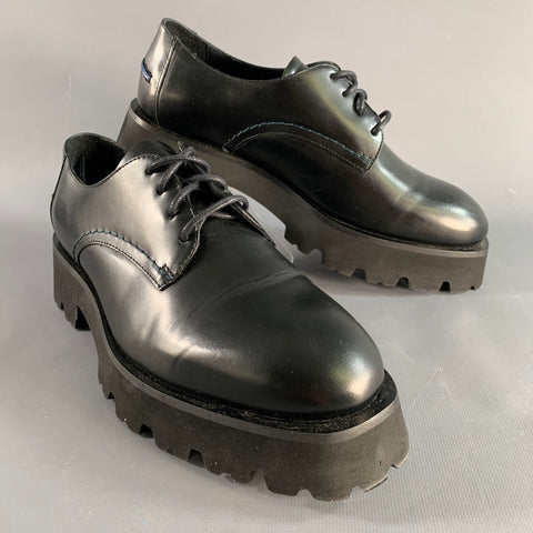 PAUL SMITH Size 8 Black Leather Platform Laces