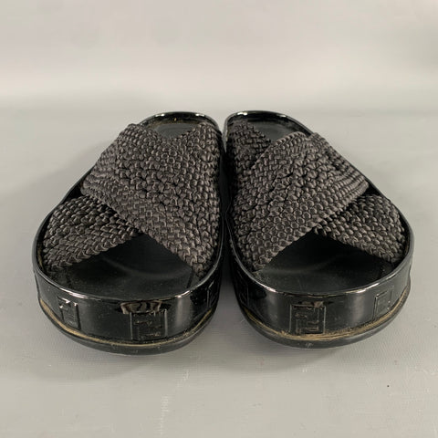 FENDI Size 8 Black Monogram Nylon Slide Sandals