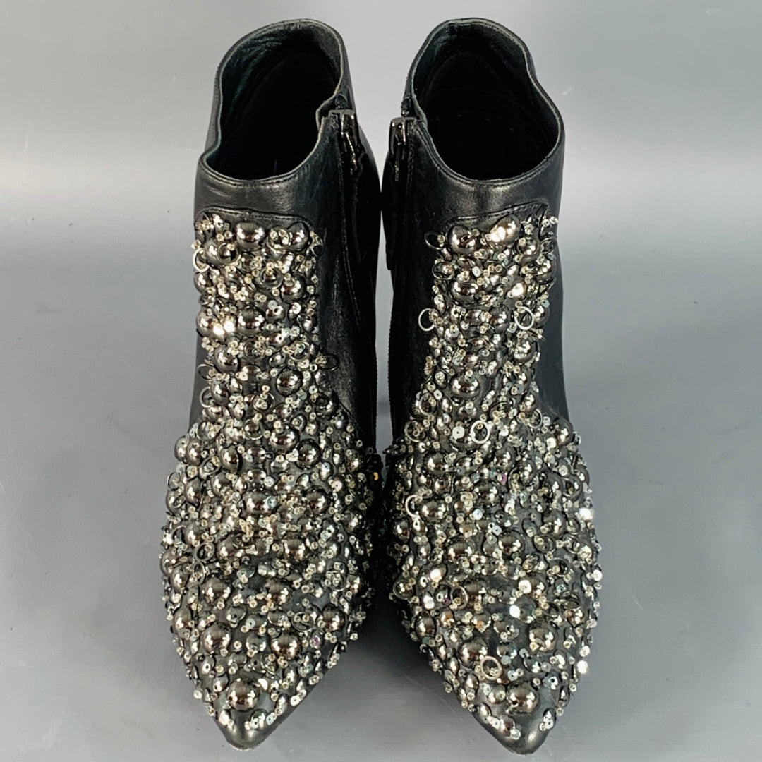 VERA WANG Size 6 Black Leather Studded Side Zipper Stiletto Boots