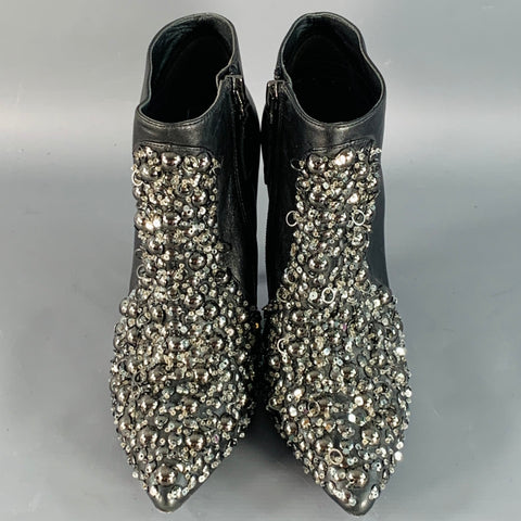 VERA WANG Size 6 Black Leather Studded Side Zipper Stiletto Boots