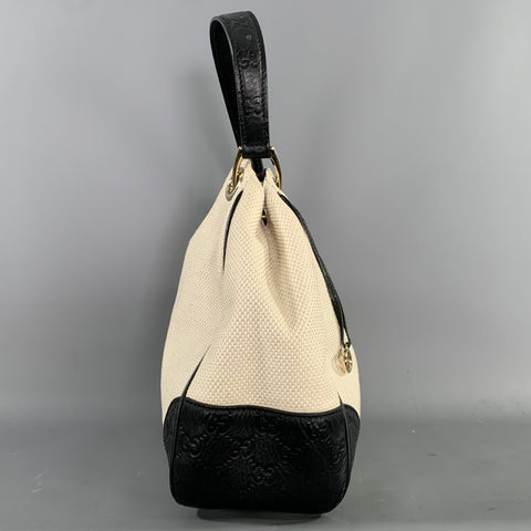 GUCCI Tan Black 257265 257268 Monogram Canvas Woven Hobo Handbag & Leather Goods