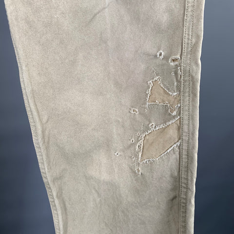 VISVIM Size L Khaki Distressed Cotton Button Fly Casual Pants