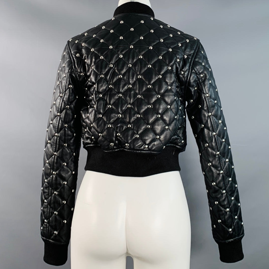 MICHAEL by MICHAEL KORS Size XS Black Quilted Leather Studded Cropped Bomber Jacket