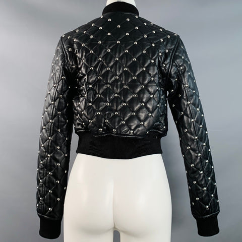 MICHAEL by MICHAEL KORS Size XS Black Quilted Leather Studded Cropped Bomber Jacket