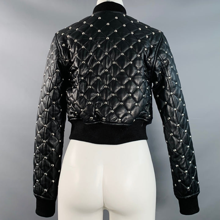 MICHAEL by MICHAEL KORS Size XS Black Quilted Leather Studded Cropped Bomber Jacket