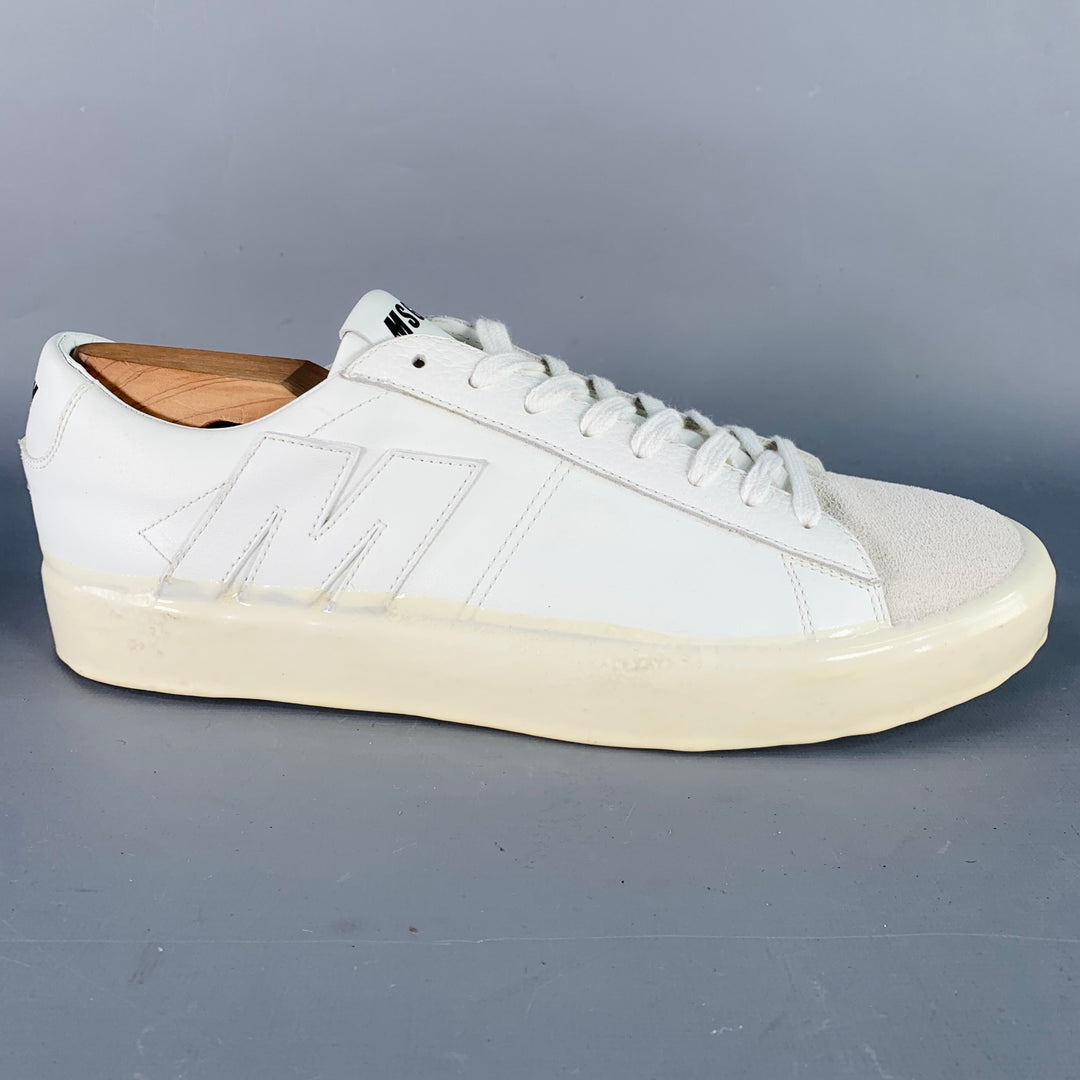 MSGM Size 8 White Leather Suede Trim Lace-Up Low Top Sneakers