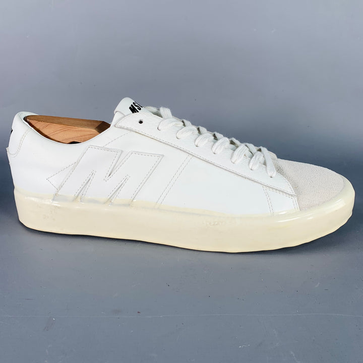MSGM Size 8 White Leather Suede Trim Lace-Up Low Top Sneakers