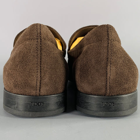 TOD'S Size 10.5 Dark Brown Suede Penny Slip On Loafers