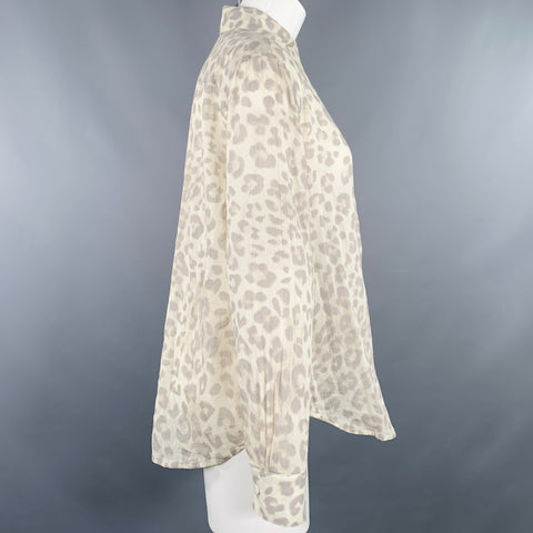 6397 Size S Beige Grey Cotton Animal Print Long Sleeve Shirt