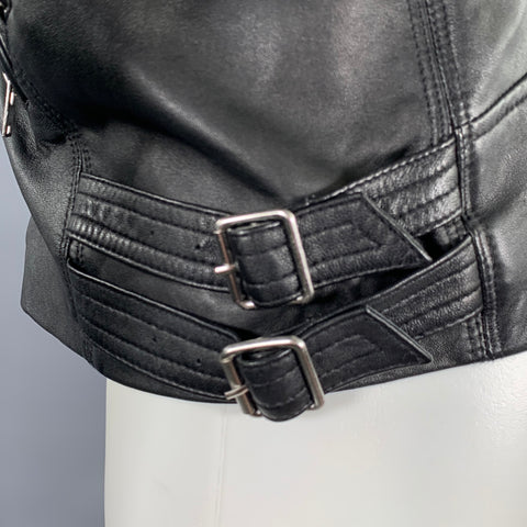 IRO Size M Black Leather Shearing Lapel Motorcycle Jacket