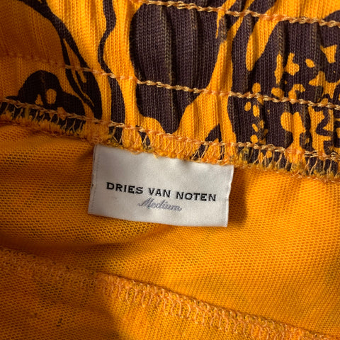 DRIES VAN NOTEN Size M Orange Brown Floral Drawstring Shorts
