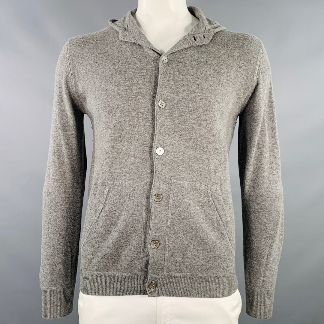 HARTFORD Size L Grey Heather Wool Cashmere Hoodie Cardigan
