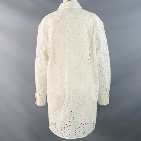 NILI LOTAN Size M Mael Cream Cotton Paisley Eyelet Button Up Shirt