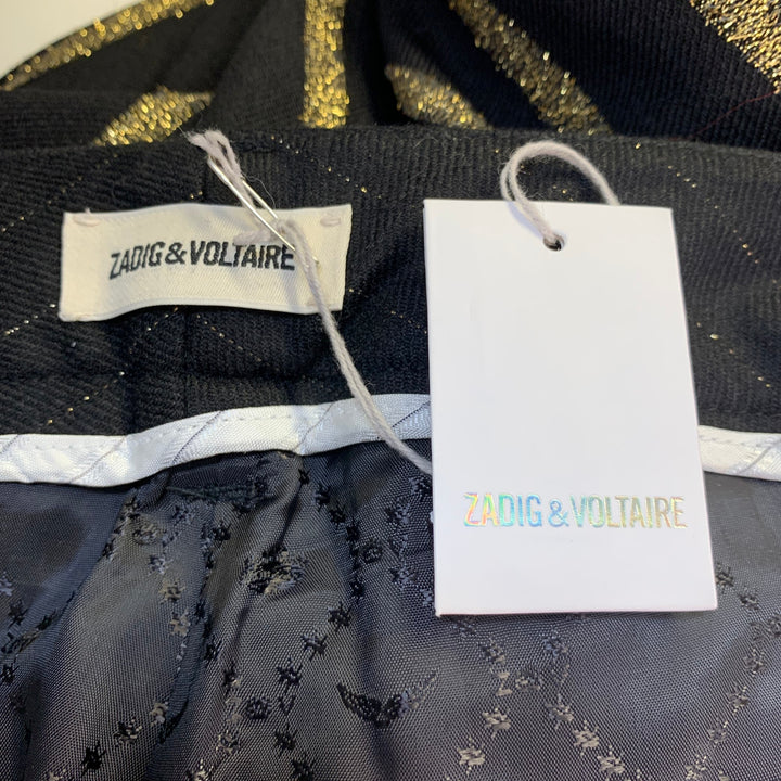 ZADIG & VOLTAIRE Size L Prune Stripes Black Gold Wool Blend Stripe Tapered Dress Pants