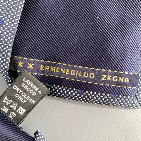 ERMENEGILDO ZEGNA Size Grey Navy Geometric Silk Tie