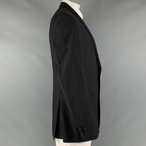 JOHN VARVATOS * USA Taille 46 Long Manteau de sport à revers en laine unie noire