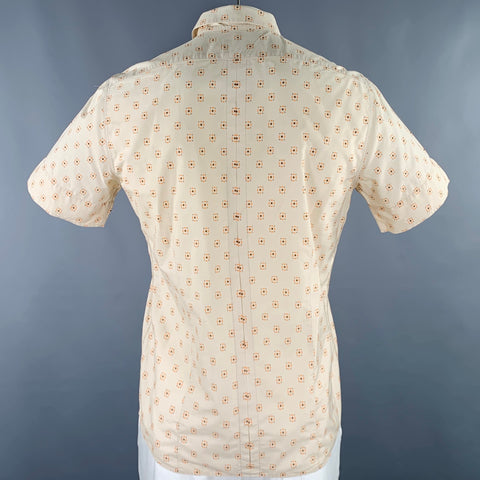 DRIES VAN NOTEN Size 42 Beige Orange Squares Cotton Short Sleeve Shirt