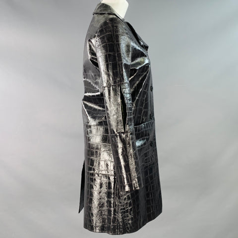 DUE G Size 6 Black Embossed Patent Leather Single Breasted Coat