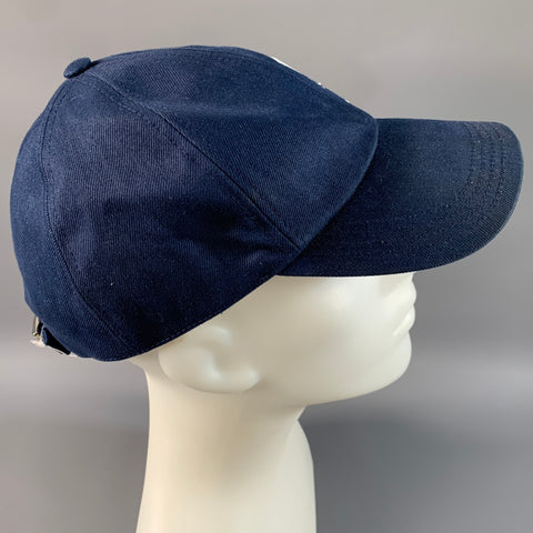 LOUIS VUITTON Size L Navy White Embroidered Cotton Hat
