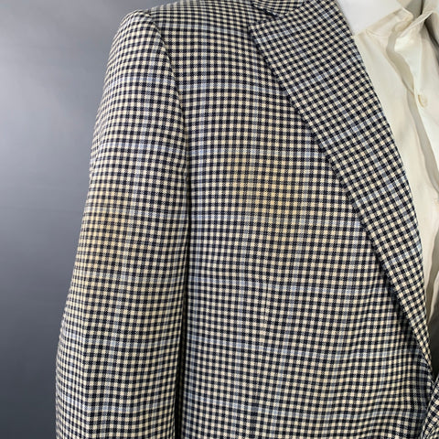 CANALI Size 44 White Black Checkered Wool Silk Linen Sport Coat