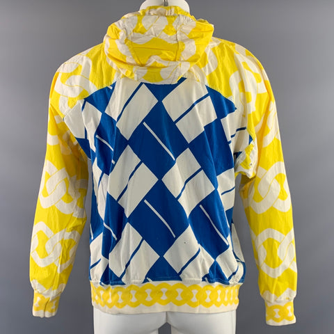 BERNHARD WILLHELM Size S White Yellow & Blue Abstract Cotton 1/4 Zip Sweatshirt