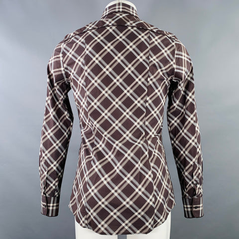 DOLCE & GABBANA Size S Brown Grey Plaid Cotton Two Pockets Long Sleeve Shirt