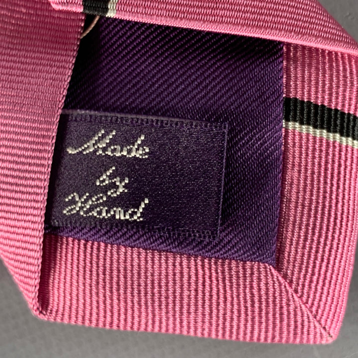 RALPH LAUREN Pink Black Diagonal Stripe Silk Twill Tie